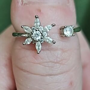 Elegant 925 Silver Floral Adjustable Ring